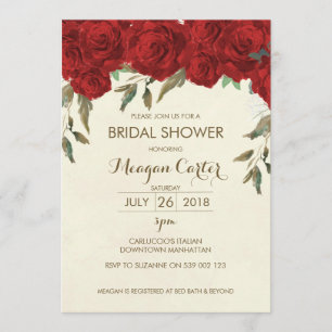 Floral nuptiale invitation ivoire roses rouges