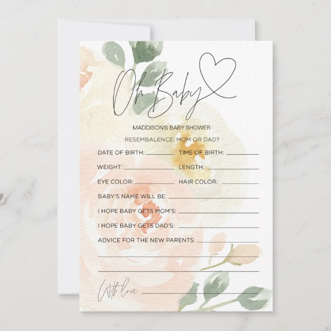 Floral Oh Baby Baby shower Prédiction des cartes d (Devant)