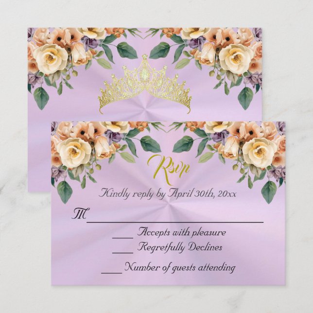 Floral on Lavender Quinceanera RSVP (Devant / Derrière)