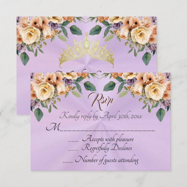 Floral on Lavender Quinceanera RSVP (Devant / Derrière)