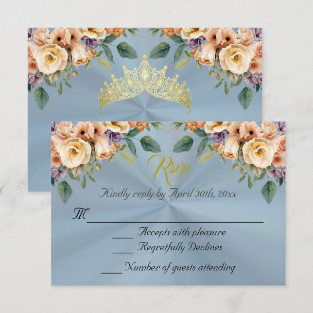 Floral on Pastel Blue Quinceanera RSVP (Devant / Derrière)