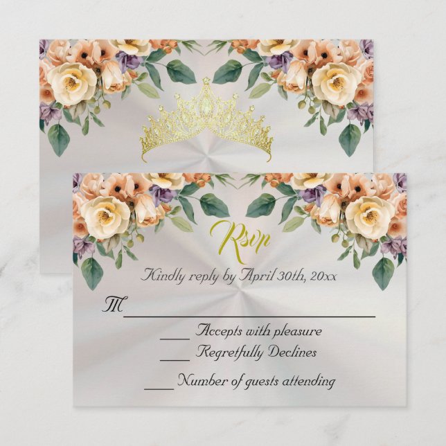 Floral on White Pearl Quinceanera RSVP (Devant / Derrière)