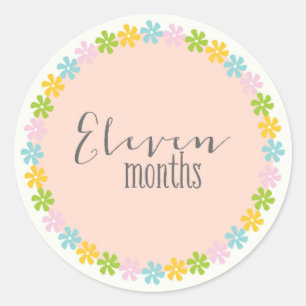 Floral Onze Mois Nouveau Bébé Sticker