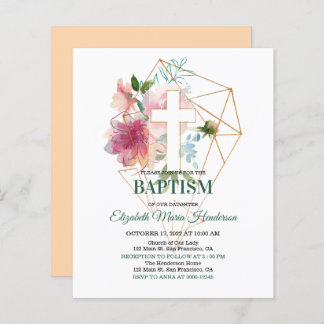 Floral & Or/BUDGET- Invitation Baptême Fille.