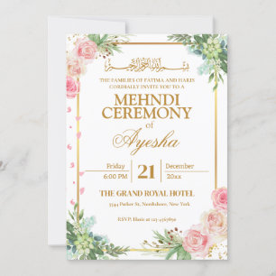 Floral or Mariage islamique Mehndi Invitation