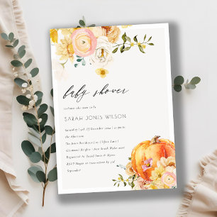 Floral Orange Autumn Citrouille Invitation Baby sh
