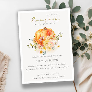 Floral Orange Autumn Citrouille Invitation Baby sh