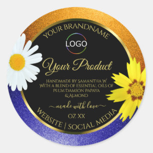 Floral Orange Bleu Noir produit Étiquettes avec lo