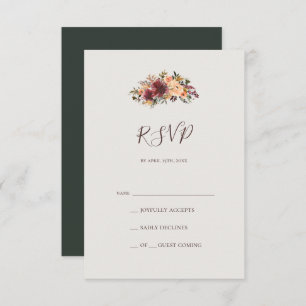 Floral Orange Bourgogne   Carte RSVP verte