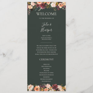 Floral Orange Bourgogne Programme de mariage ver