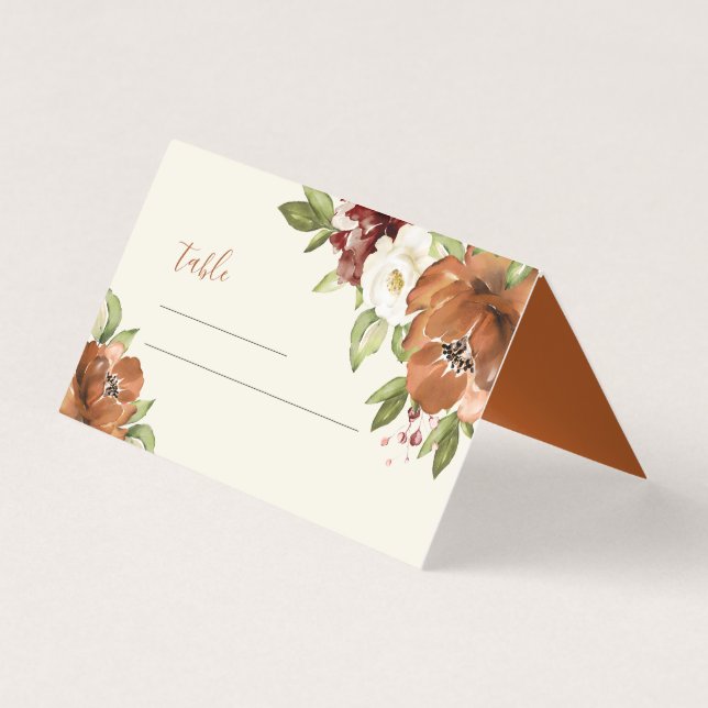 Floral Orange foncé Fleurs d'automne Place Card (Back)