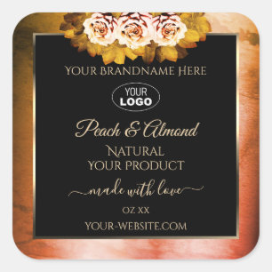 Floral Orange Marbre rouge Noir Étiquette Logo