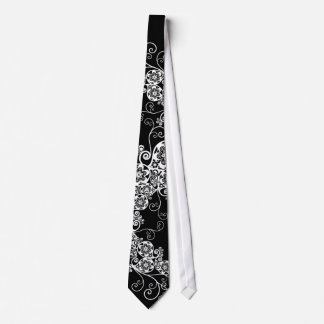 Floral Paisley White Black Cravate Mariage élégant