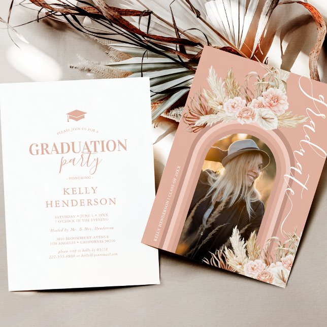 Floral Pampas Grass Photo Graduation Invitation (Créateur téléchargé)