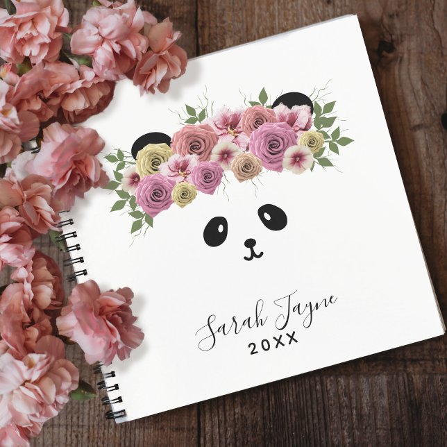 Floral Panda Bear Girl Carnet personnalisé (Créateur téléchargé)