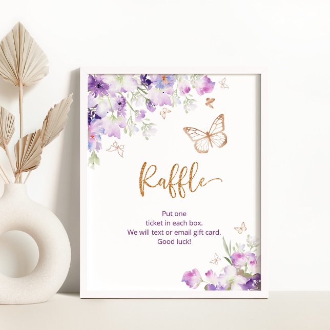 Floral Papillon d'or violet Poster Raffle (Créateur téléchargé)