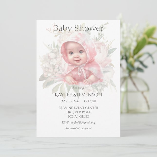 Floral Pastel Baby Girl Douche Invitation (Debout devant)