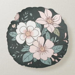 Floral Pastel Couleur Coussin rond Vert Arrière - 