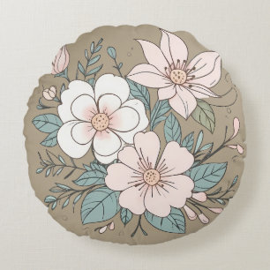 Floral Pastel Couleur Coussin ronde Beige Arrière