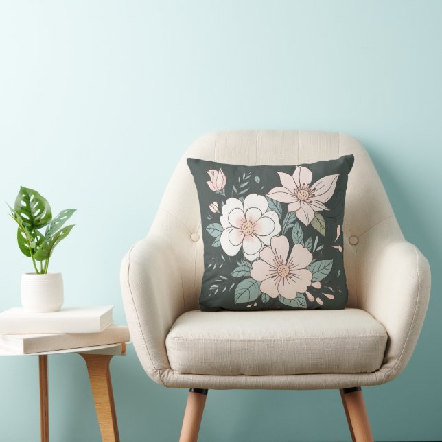 Floral Pastel Couleur Jeter Oreiller Vert Arrière  (Chaise)