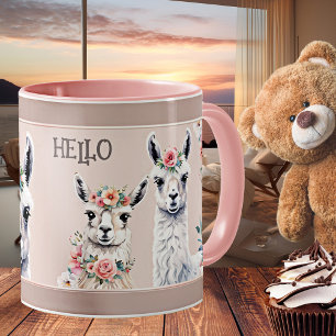 Floral Pastel Cute Llama Alpaca Mug