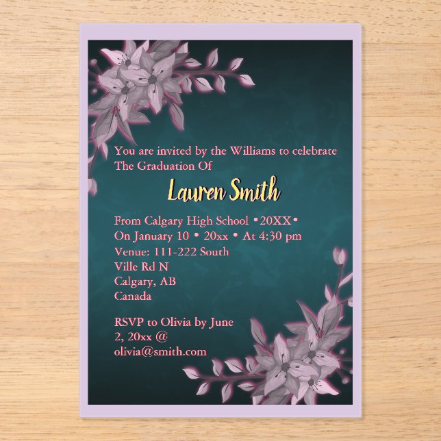 Floral Pastel Graduation Acrylic Invitation  (Recto)