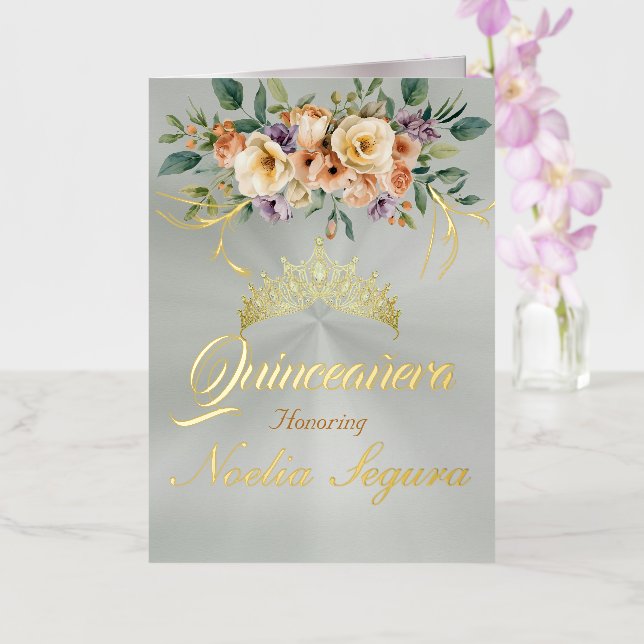 Floral - Pastel Green Quinceanera Foil Invitation (Orchidée)