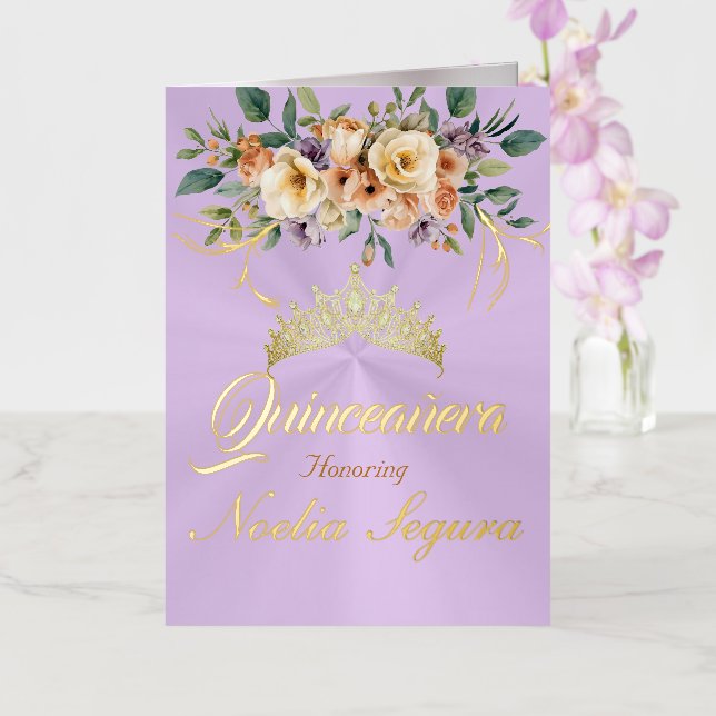 Floral - Pastel Lilac Quinceanera Foil Invitation (Orchidée)