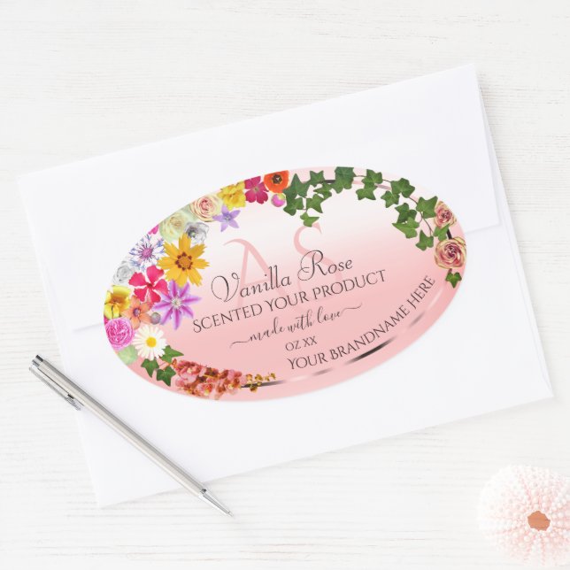 Floral Pastel Pink Produit Étiquettes Initiales (Enveloppe)