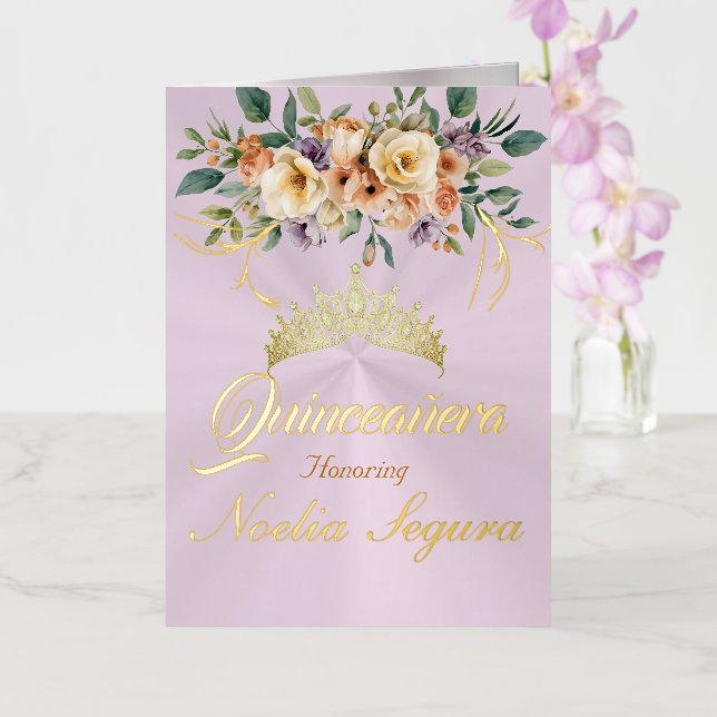 Floral - Pastel Pink Quinceanera Foil Invitation (Orchidée)