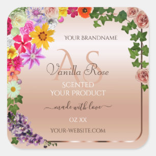 Floral Pastel Rose produit Étiquette Monogramme