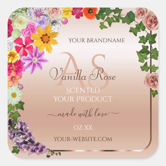 Floral Pastel Rose produit Étiquette Monogramme (Devant)