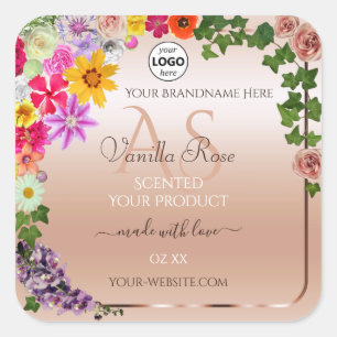Floral Pastel rose Produit Étiquette Monogramme et