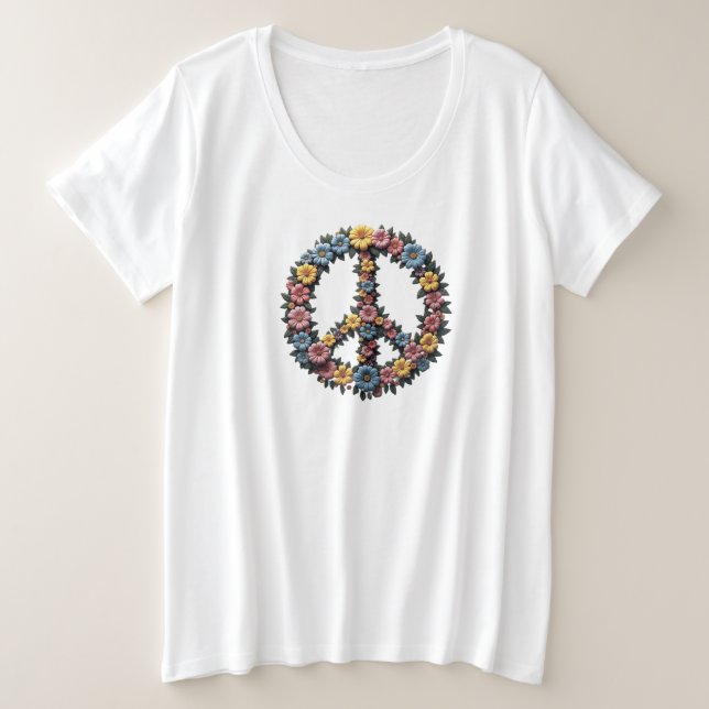 Floral Peace Sign Plus Size Tee (Design devant)