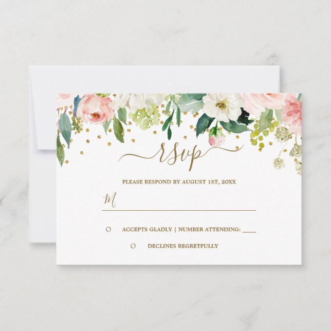 Floral Peach Gold Confetti RSVP (Devant)
