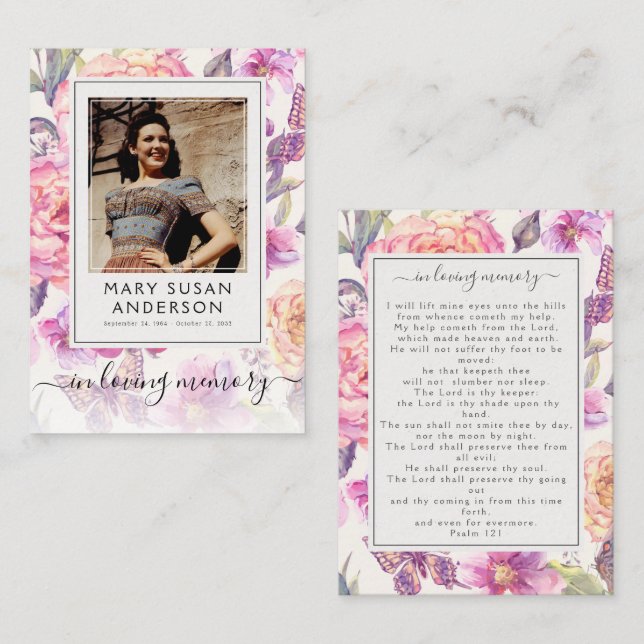 Floral Photo Funeral Carte de prière commémorative (Devant / Derrière)