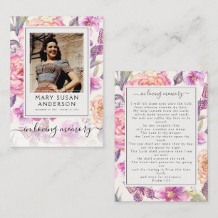 Floral Photo Funeral Carte de prière commémorative