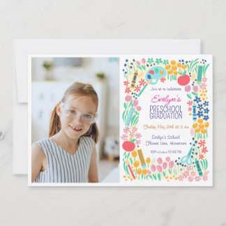 Floral Photo Preschool Graduation Invitation