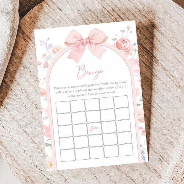 Floral Pink Bow Baby in Bloom Shower Bingo Game (Créateur téléchargé)