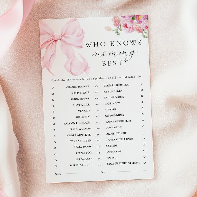 Floral Pink Bow Baby Shower Activity Games (Créateur téléchargé)