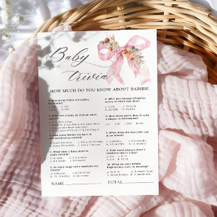 Floral Pink Bow Baby shower Baby Trivia Jeu
