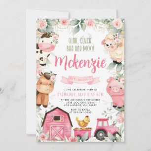 Floral Pink Farm Anniversaire Fête Invitation