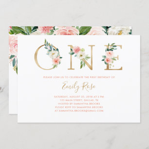 Floral Pink Gold 1er Anniversaire Fête Invitation