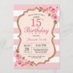 Floral Pink Peonies 15e anniversaire Invitation à 