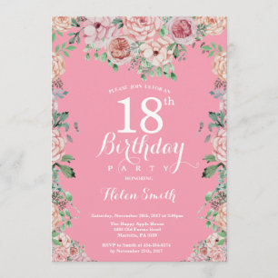 Floral Pink Peonies 18ème anniversaire Invitation