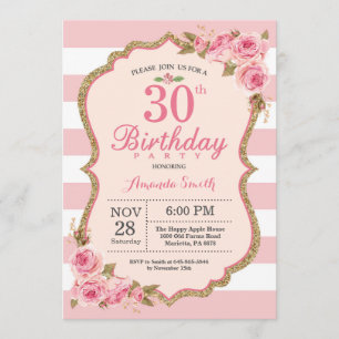 Floral Pink Peonies 30e anniversaire Invitation à 