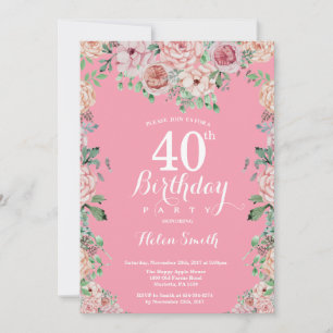 Floral Pink Peonies 40e anniversaire Invitation