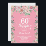 Floral Pink Peonies 60e anniversaire Invitation<br><div class="desc">Floral Pink Peonies 60e anniversaire Invitation pour les femmes. Fleur florale aquarelle. Elégante Rose rose et Fleurs de pivoine. Anniversaire adulte. Arrière - plan rose. 13ème 15ème 16ème 18ème 20ème 21ème 30ème 40ème 50ème 60ème 70ème 80ème 90ème 100ème, tout âge. Pour plus de personnalisation, cliquez sur le bouton "Customiser" et...</div>