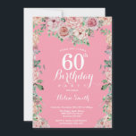 Floral Pink Peonies 60e anniversaire Invitation<br><div class="desc">Floral Pink Peonies 60e anniversaire Invitation pour les femmes. Fleur florale aquarelle. Elégante Rose rose et Fleurs de pivoine. Anniversaire adulte. Arrière - plan rose. 13ème 15ème 16ème 18ème 20ème 21ème 30ème 40ème 50ème 60ème 70ème 80ème 90ème 100ème, n'importe quel âge. Pour plus de personnalisation, cliquez sur le bouton "Customiser"...</div>
