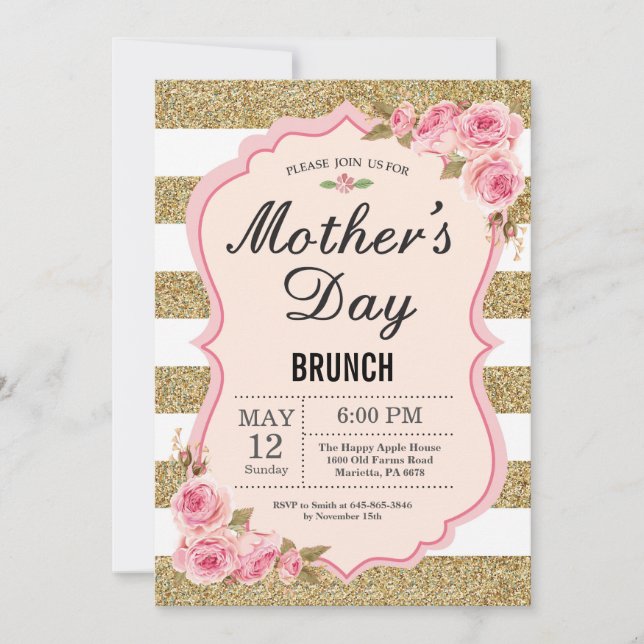 Floral Pink Peonies Mothers Day Brunch Invitation (Devant)